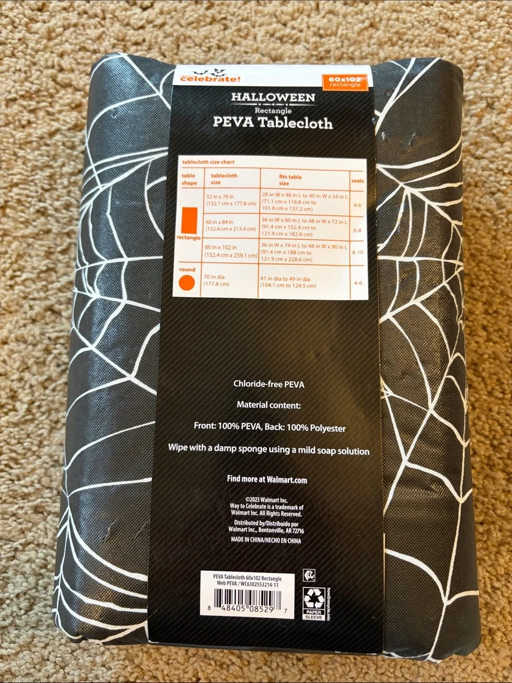 Halloween Spiderwb Pattern PEVA Tablecloth Rectangle 60x120 Black White